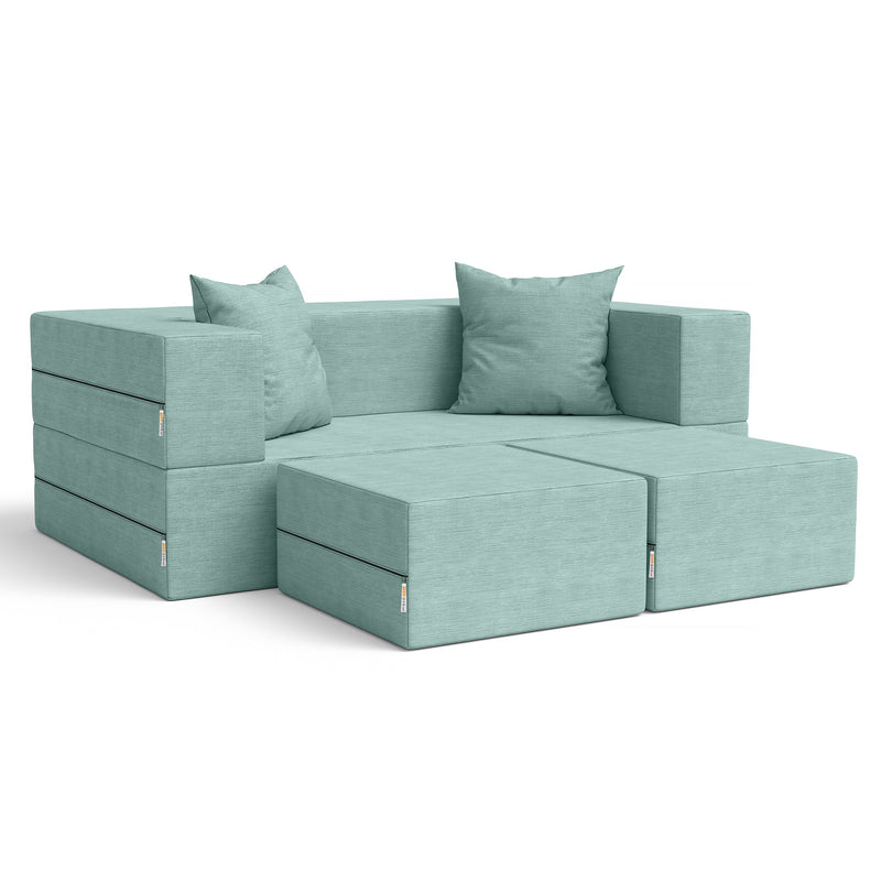Caribbean blue Zipline loveseat on white background