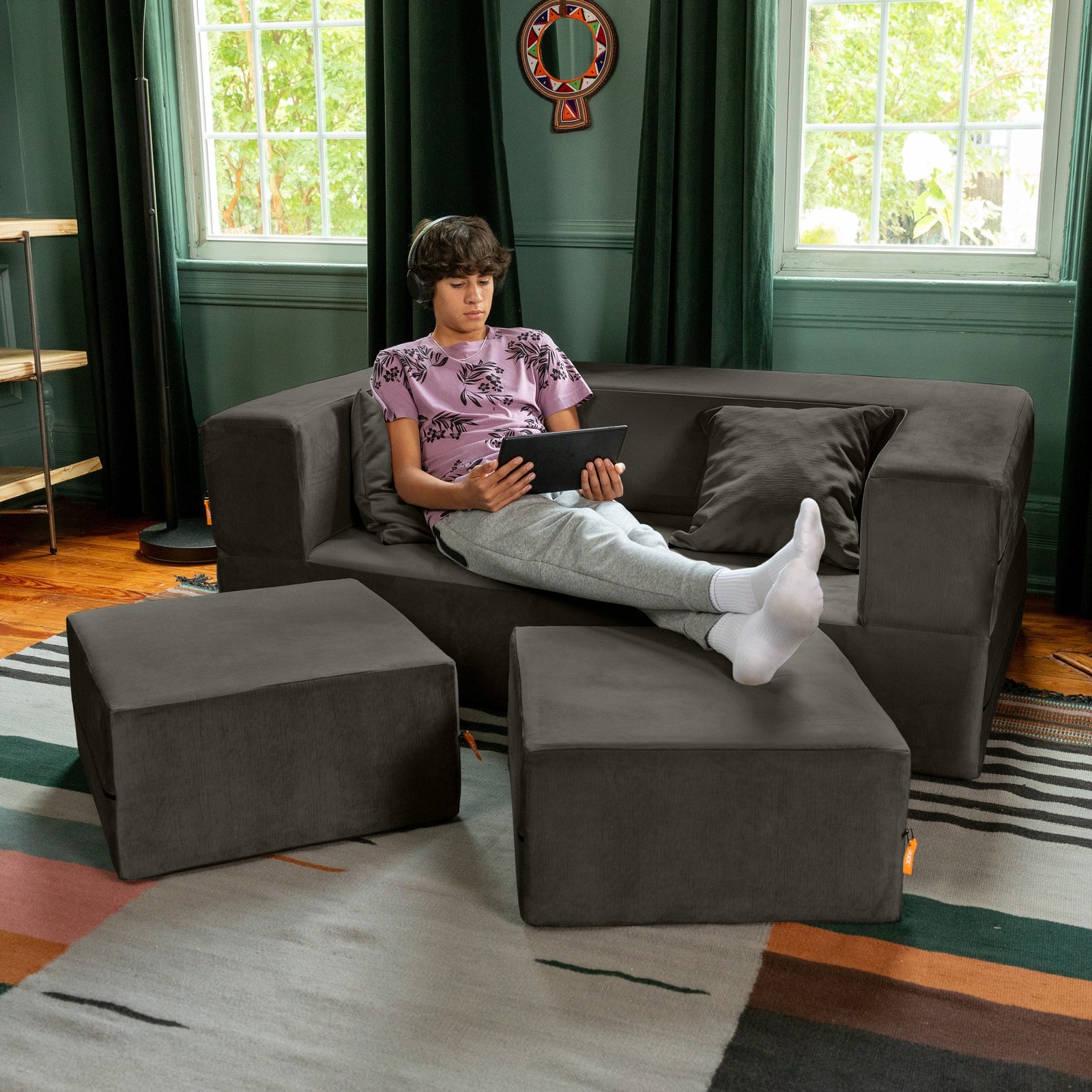 Zipline Loveseat in Dark Gray Microvelvet