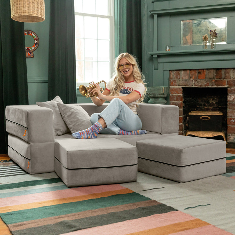 Zipline Loveseat in Gray Microvelvet