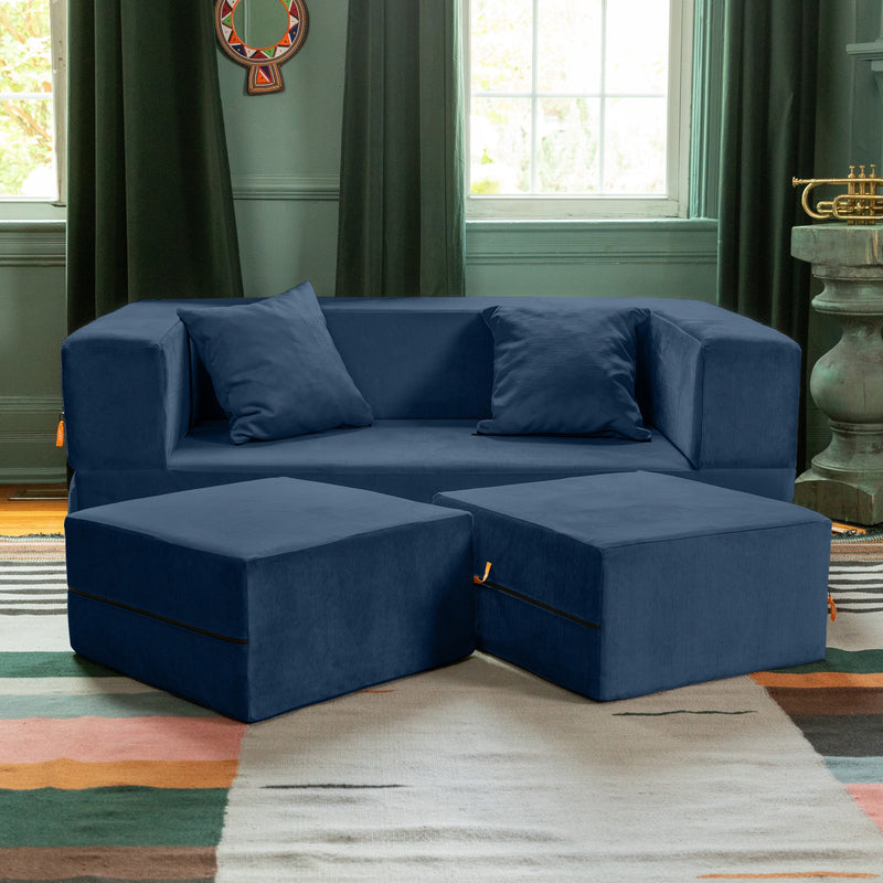 Zipline Loveseat in Indigo Microvelvet