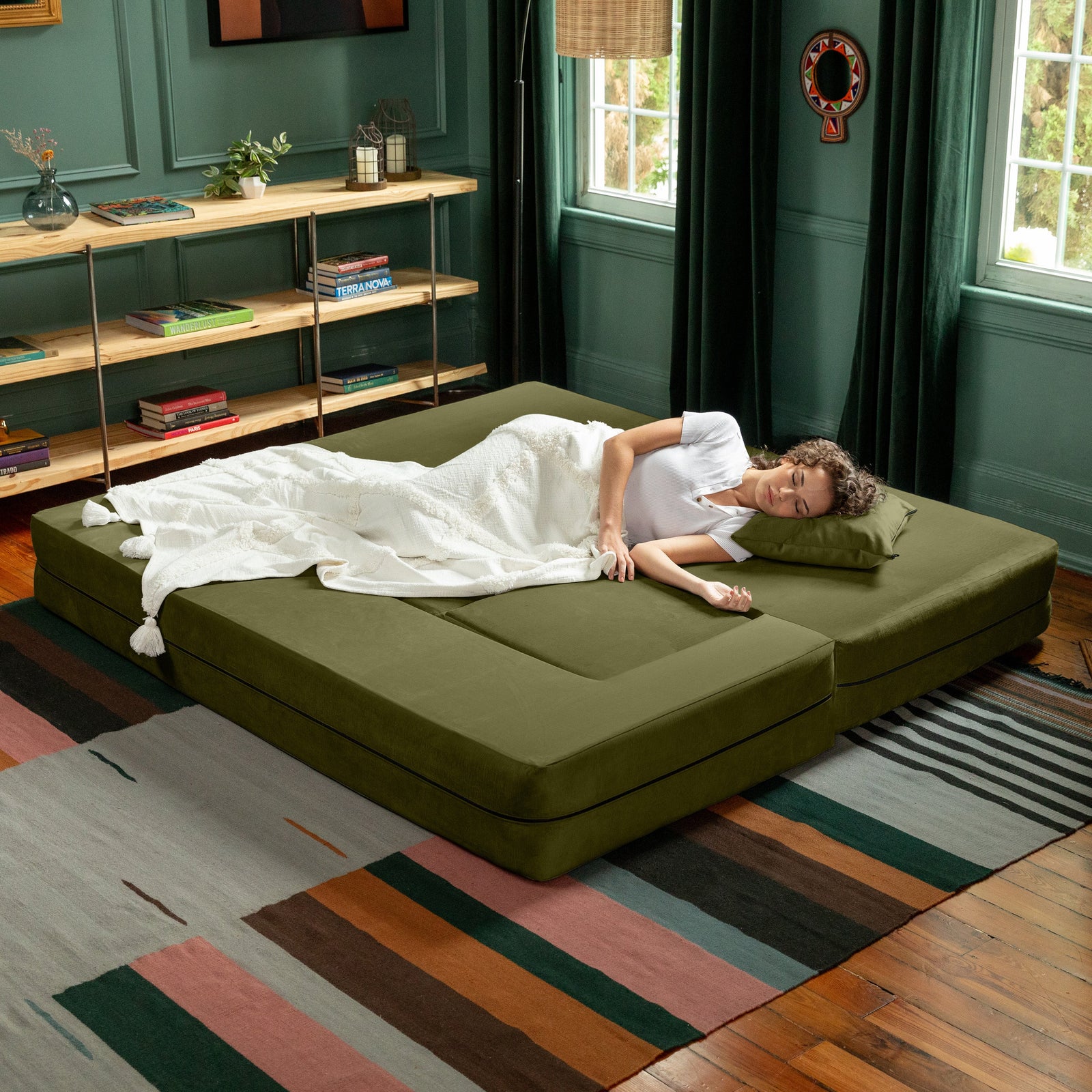 Zipline Sofa in Olive Green Microvelvet