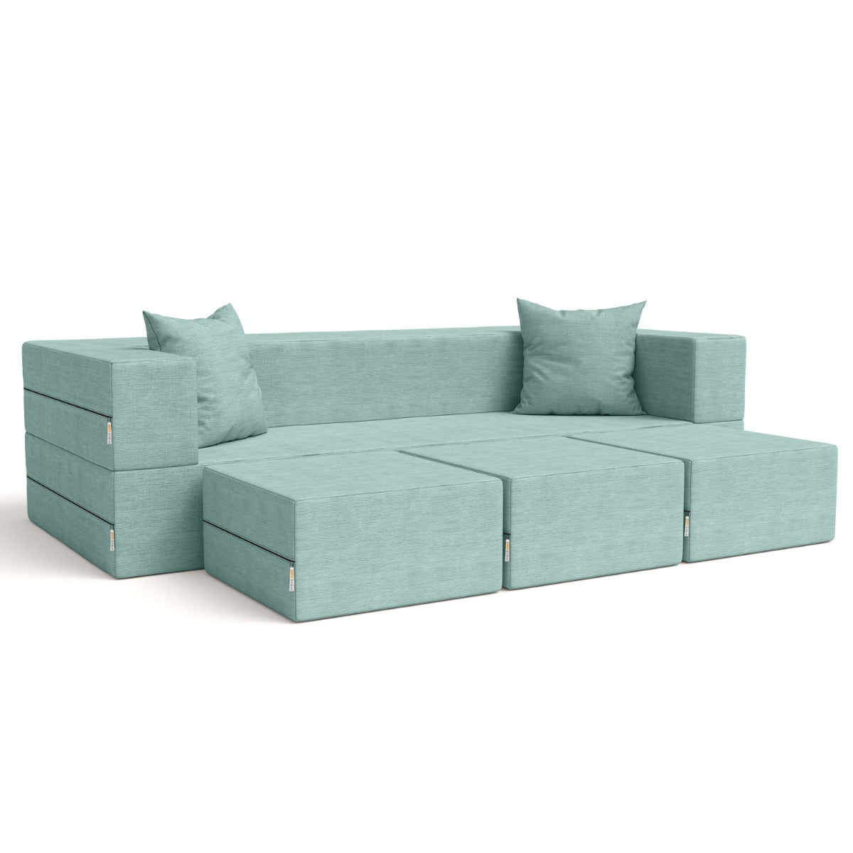 Caribbean blue Zipline sofa on white background